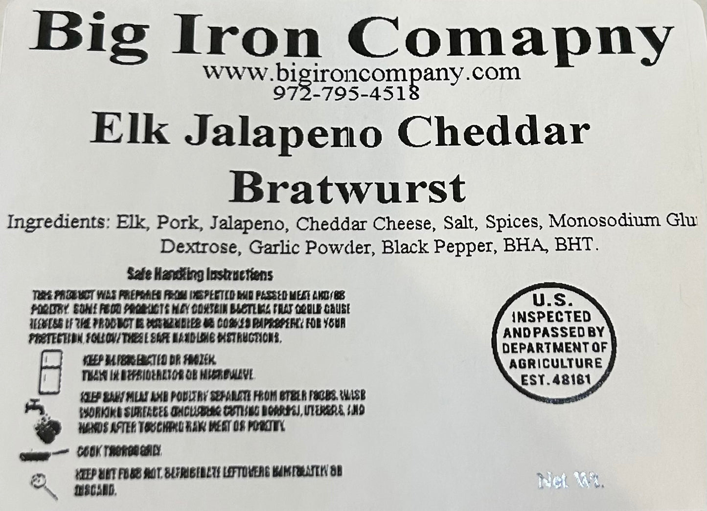 Elk Jalapeño Cheddar Bratwurst (30 lb Case)