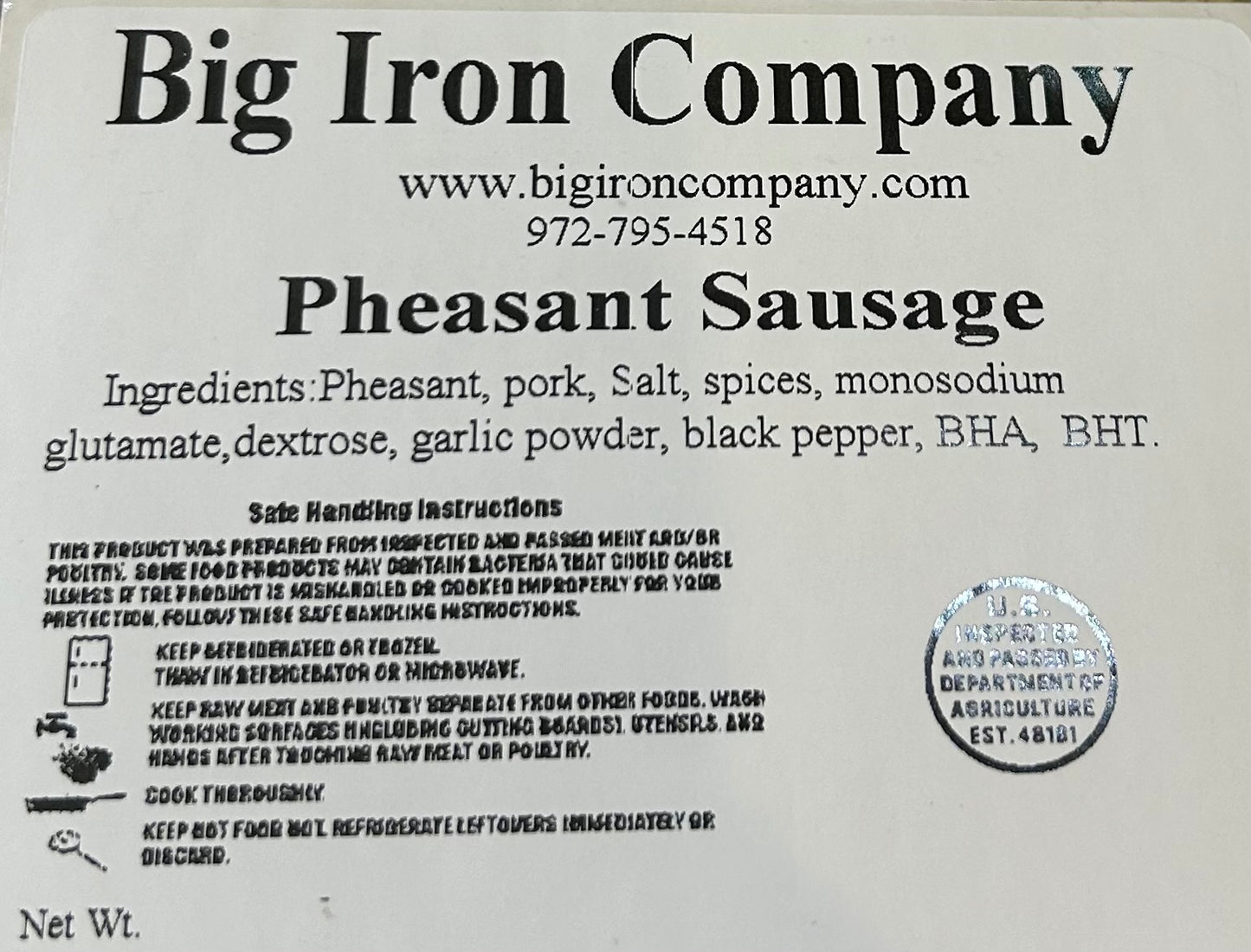 Pheasant Sausage (30 lb Case)