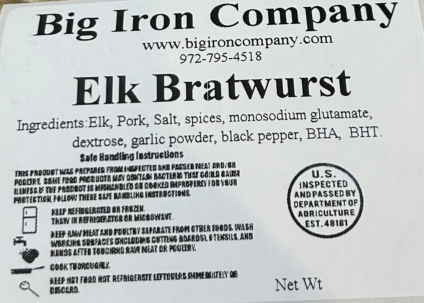 Elk Bratwurst (30 lb Case)