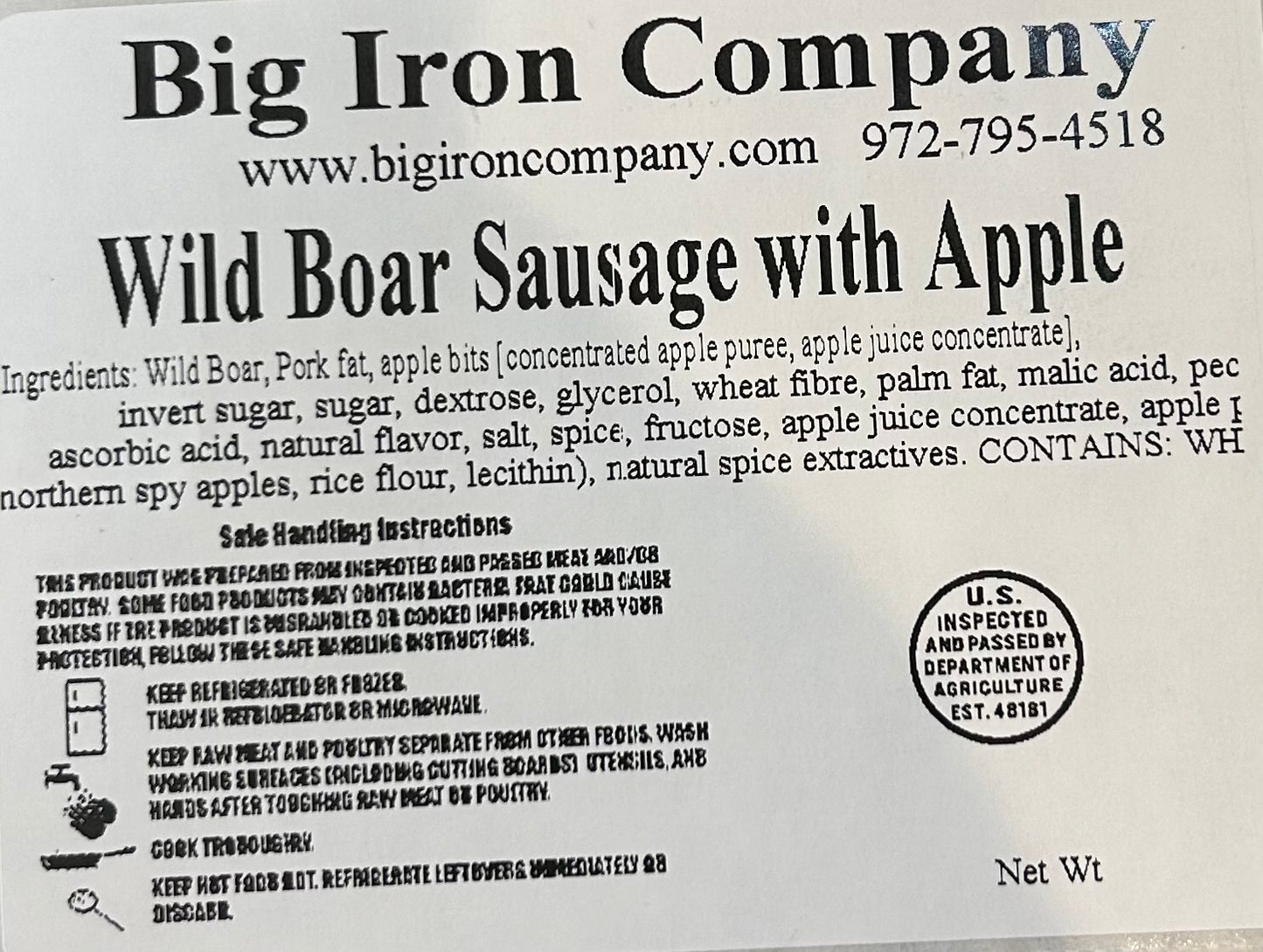 Wild Boar Sausage with Apple (30 lb Case)