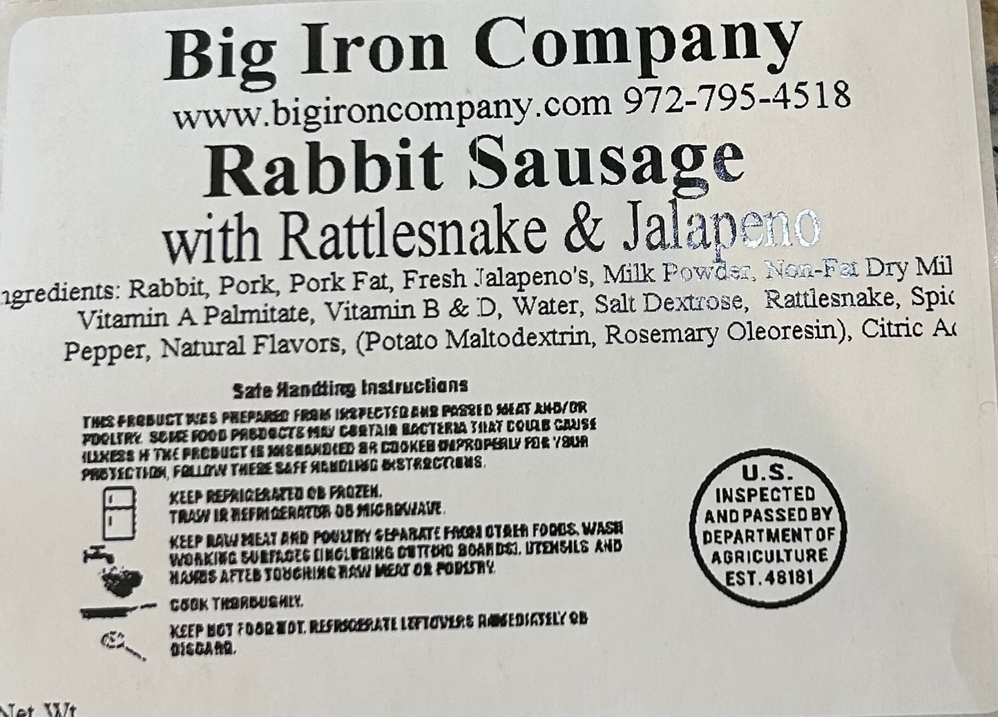 Rabbit Sausage with Rattlesnake and Jalapeno (30 lb Case)